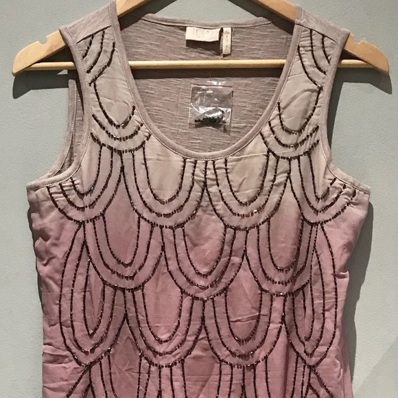 LOGO by Lori Goldstein Tops - Lori Goldstein Logo Lavish Pink Blush Ombre Beaded Tunic Top Blouse Size XS NWOT